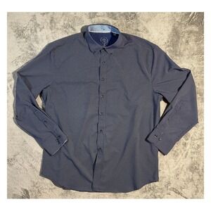 Construct Men's Slim Fit Navy Polkadot Dress Shirt XL